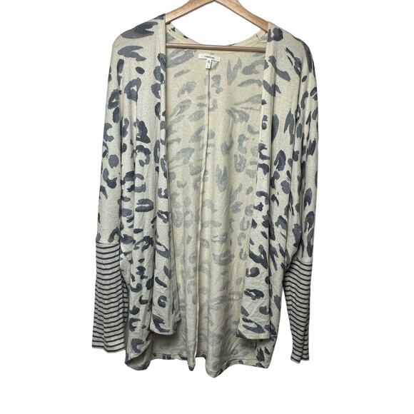 Maurices Large Animal Print Stripe Open Front Cardigan Cream Blue - Picture 1 of 4